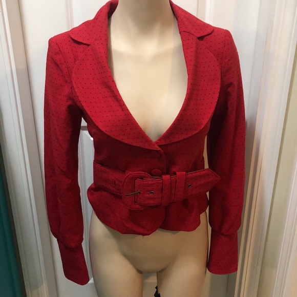 Epic stunning polkadot cropped vintage belted jacket size S/M - Picture 2 of 4